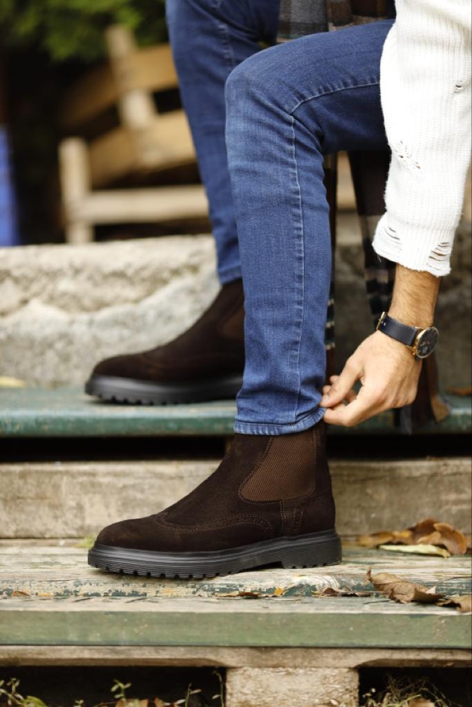 Khaki Leather Chelsea Boots - Brown
