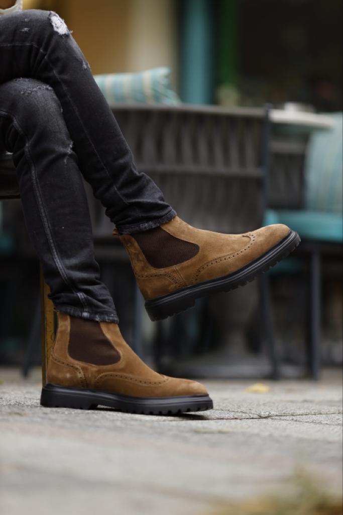 Enrich jomfru Halvtreds Nubuck Khaki Leather Chelsea Boots - Brown – MenStyleWith