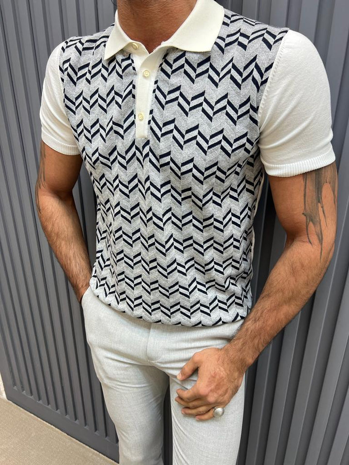 Patterned Knit T- Shirt- Grey