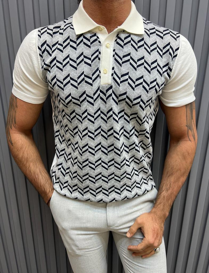 Patterned Knit T- Shirt- Grey