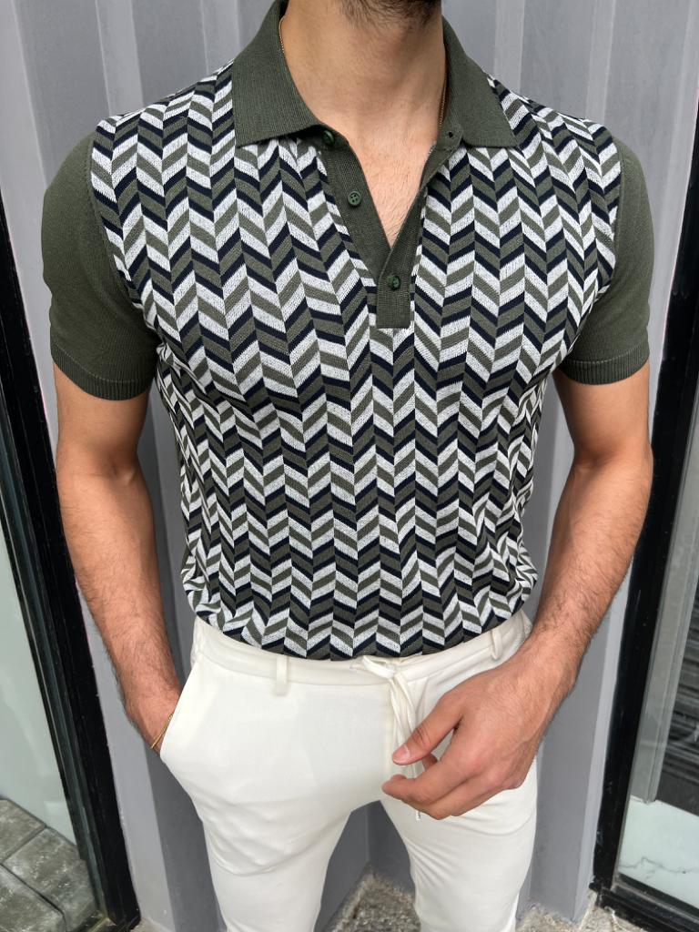 Polo Neck Knitwear T- Shirt - Khaki