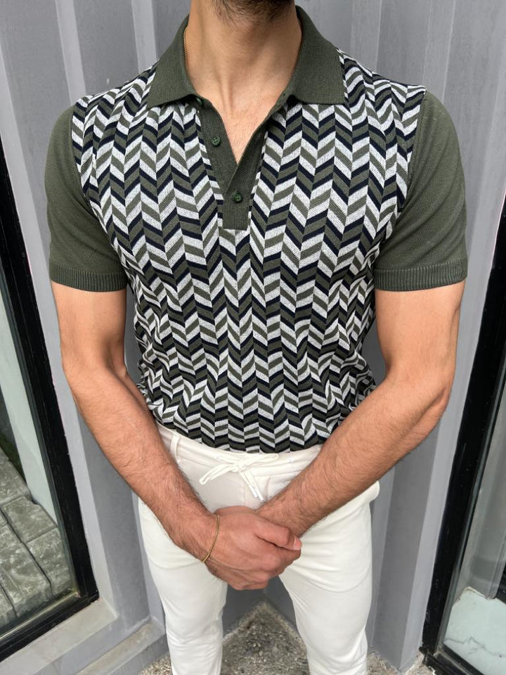 Polo Neck Knitwear T- Shirt - Khaki