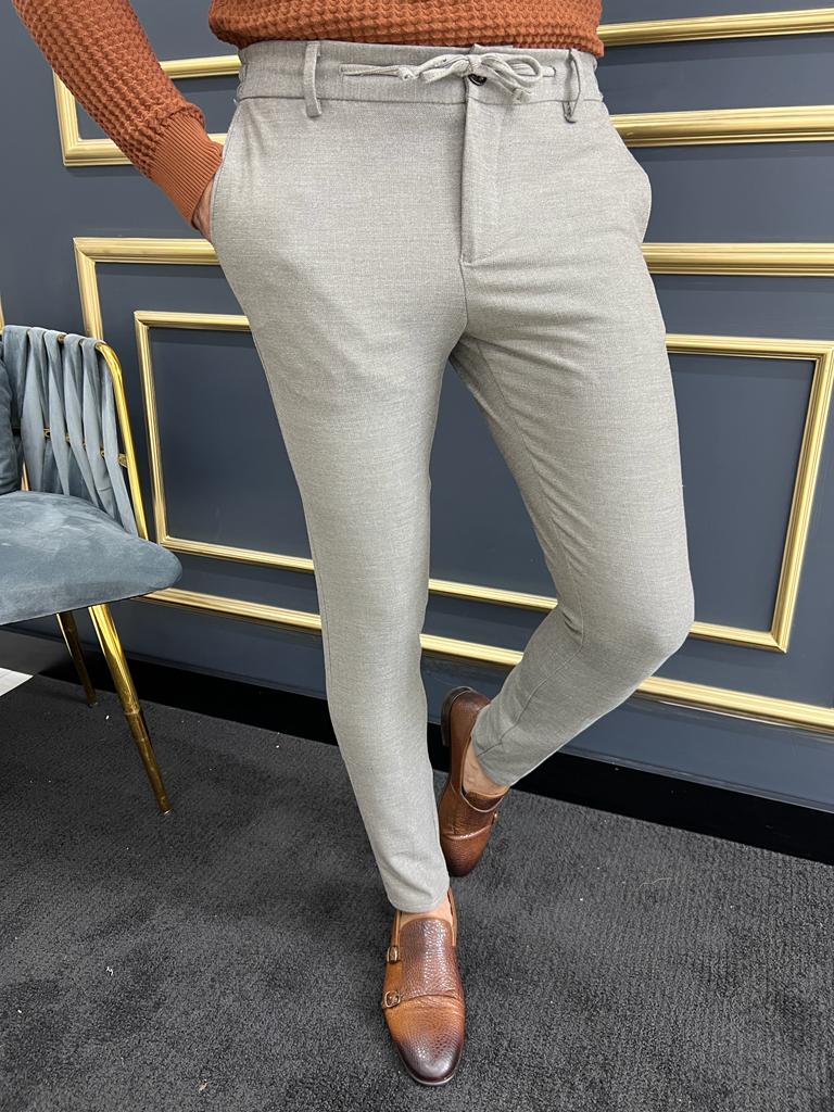 Rope Detailed Fabric Trousers - Beige