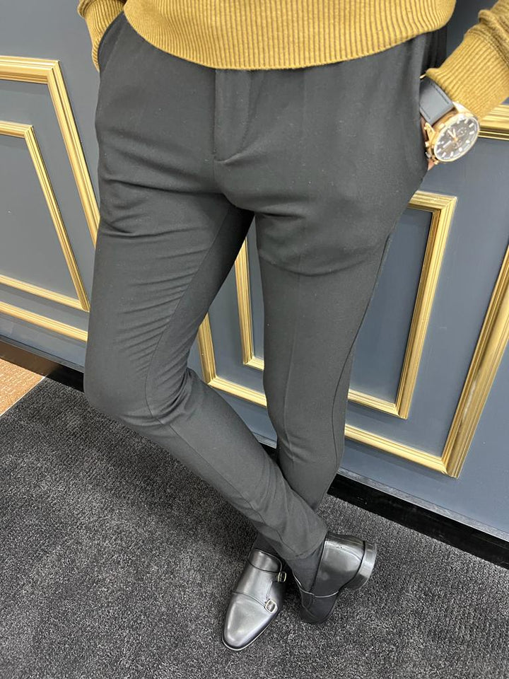 Pantalon en tissu détaillé en corde-noir