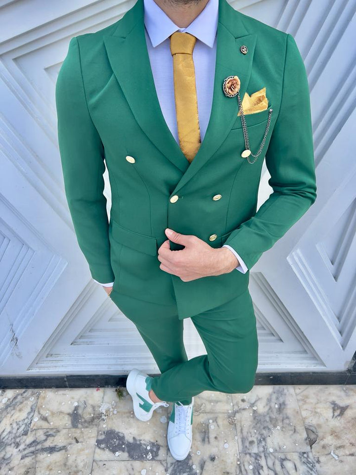 Slim Fit Double Breasted Suit - Green