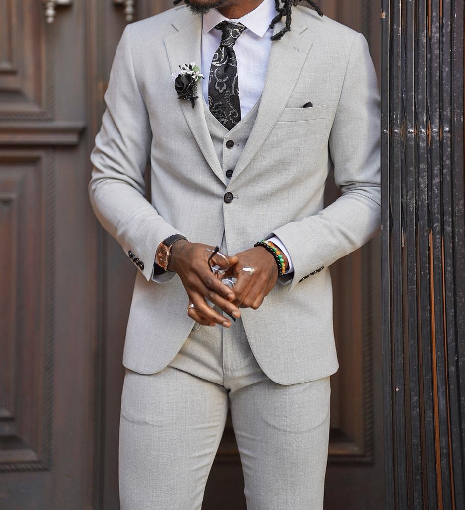 Slim Fit Mono Collar Suit - Grey