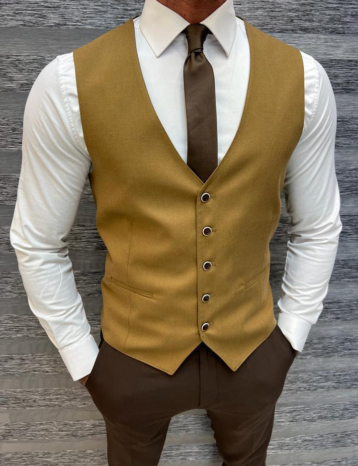 Slim  Fit Plaid Suit-Brown