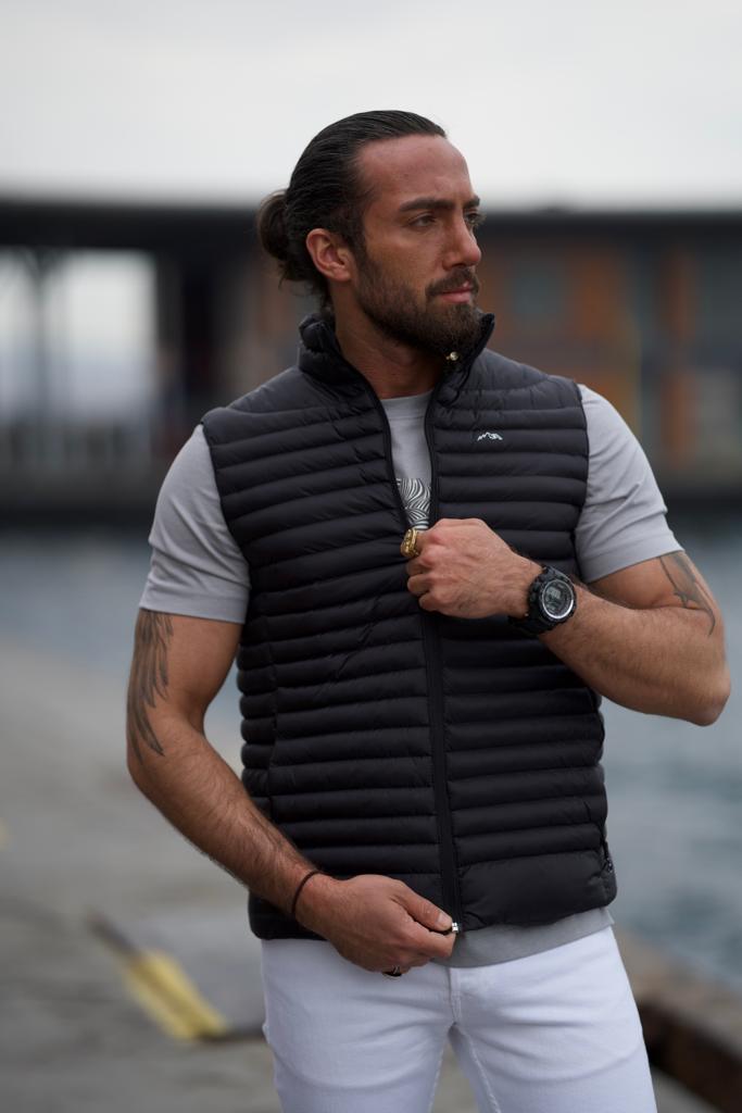 Slim Fit Puffer Vest- Black