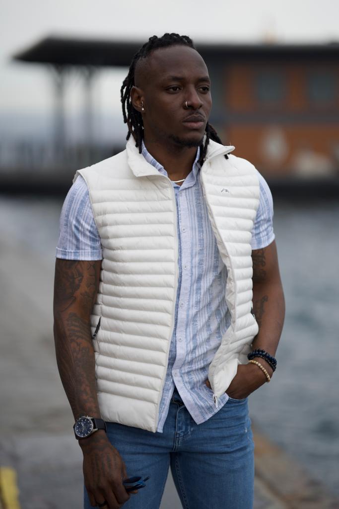 Slim Fit Puffer Vest-White