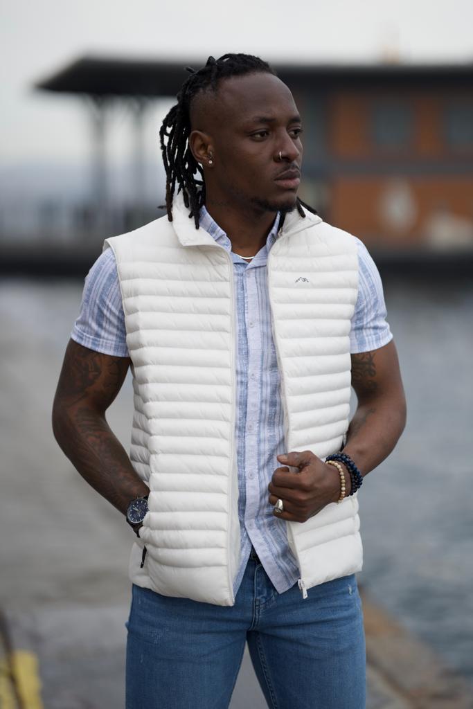 Slim Fit Puffer Vest-White