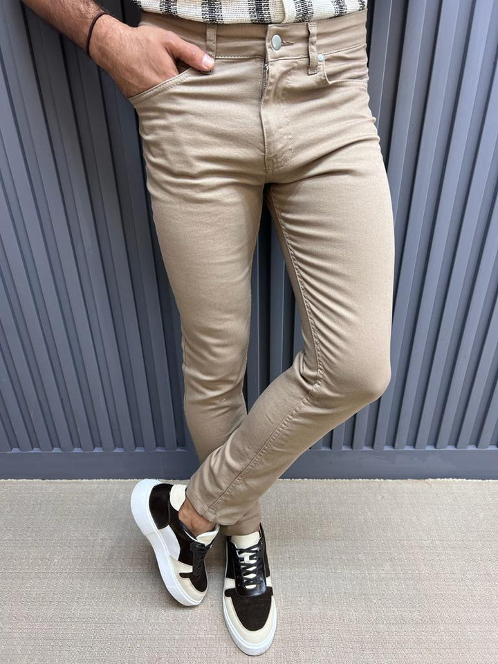 Pantalon Slim Fit en Lycra - Beige