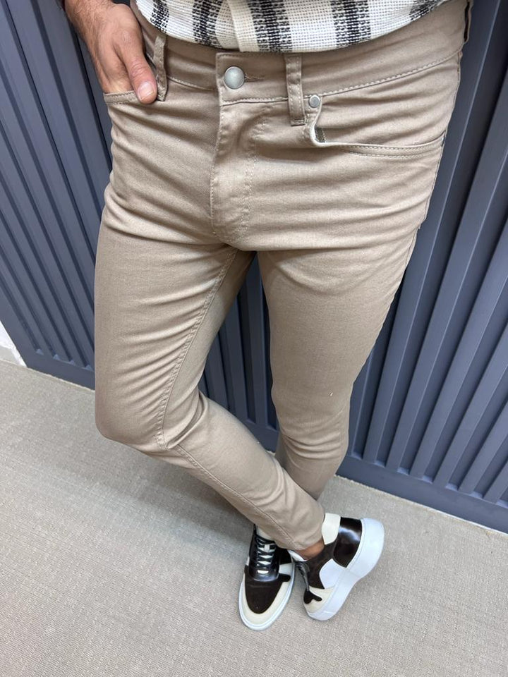 Pantalon Slim Fit en Lycra - Beige