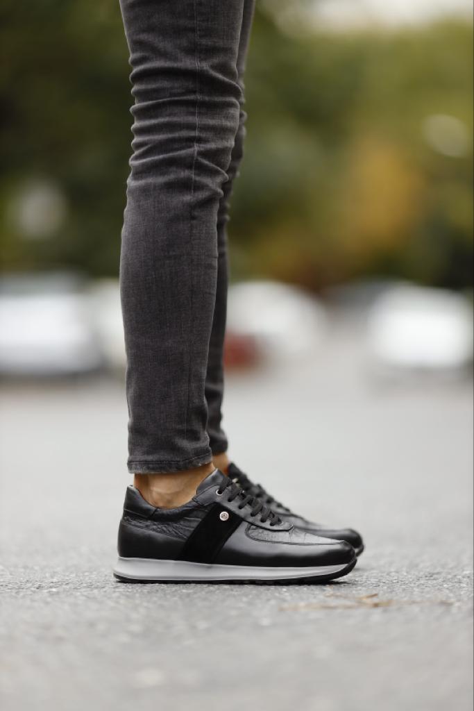 Suede And Leather Detailed Sneakers - Black