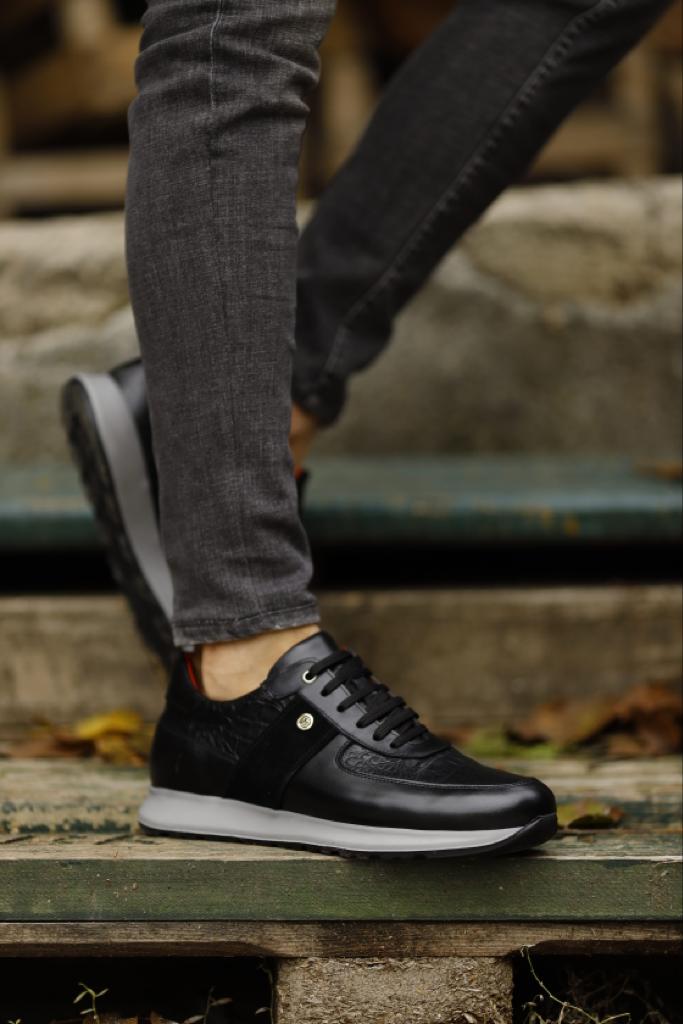 Suede And Leather Detailed Sneakers - Black