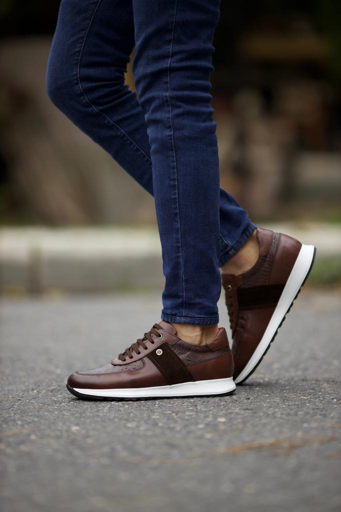 Suede And Leather Detailed Sneakers - Brown