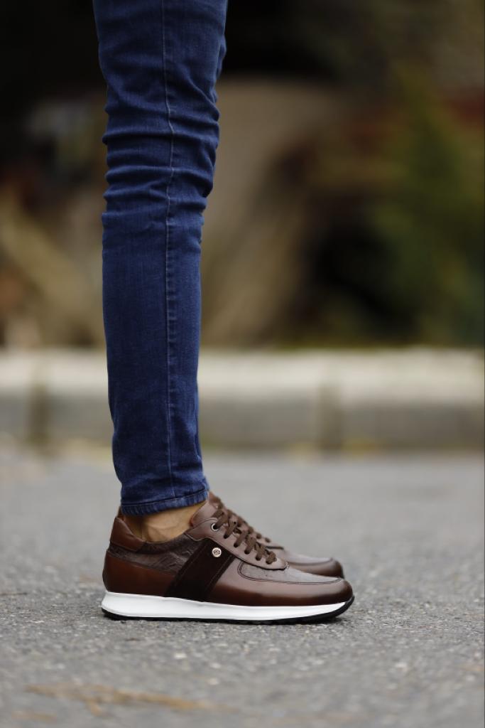 Suede And Leather Detailed Sneakers - Brown