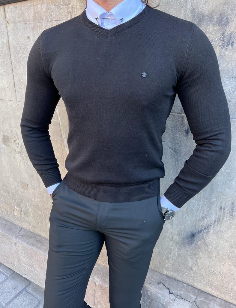 V - Neck Sweater-Black