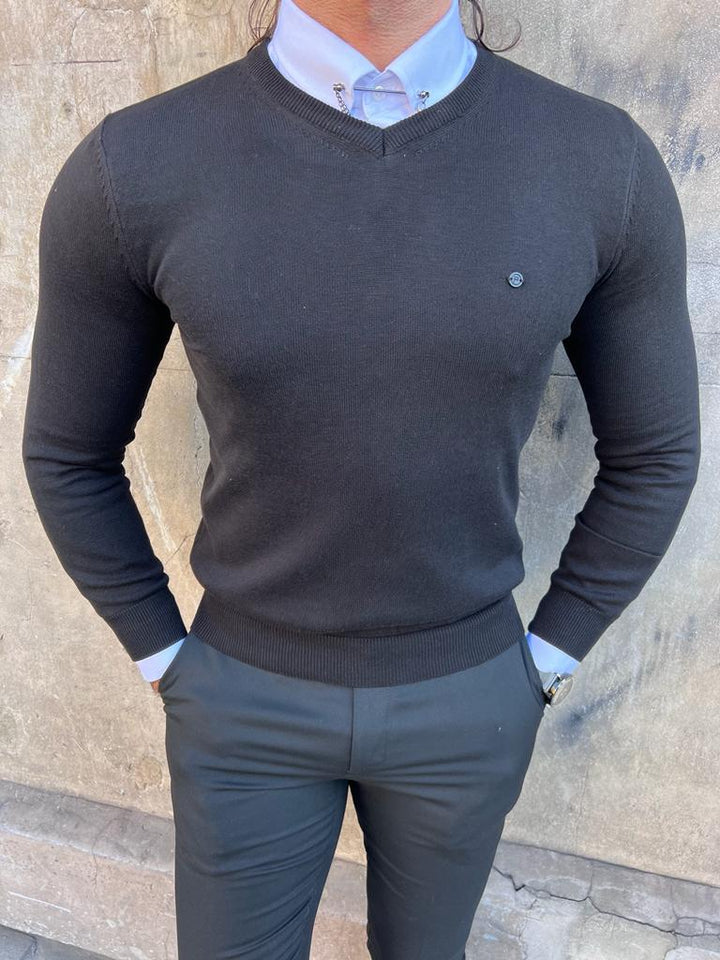 V - Neck Sweater-Black