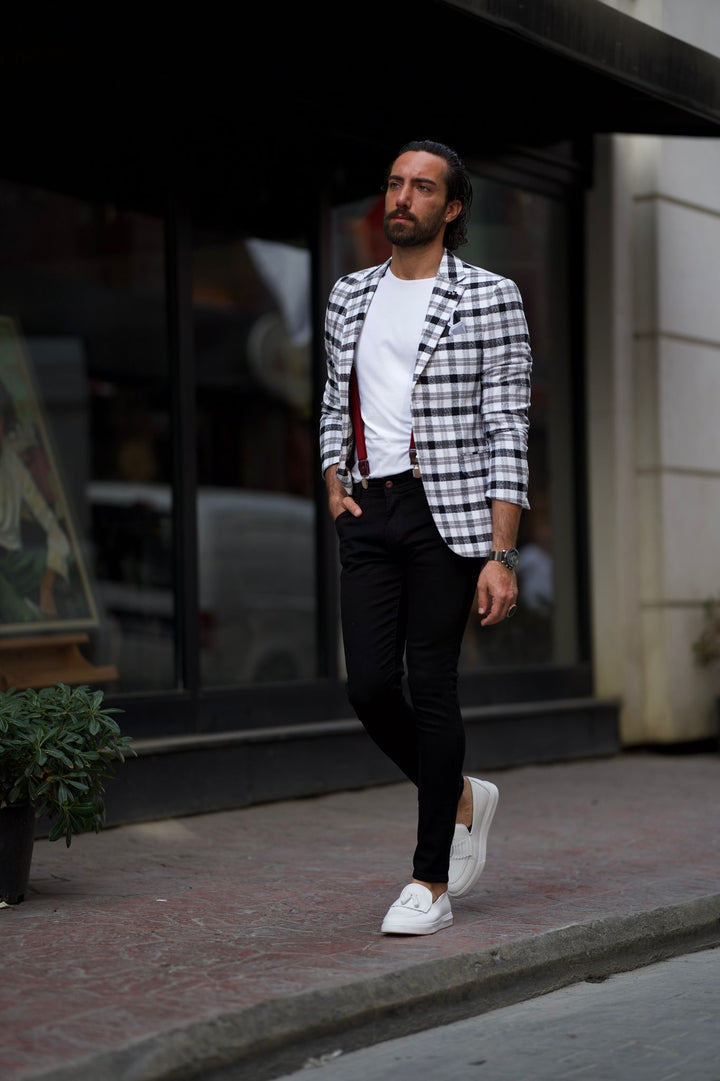 Slim Fit Plaid Striped Blazer Jacket