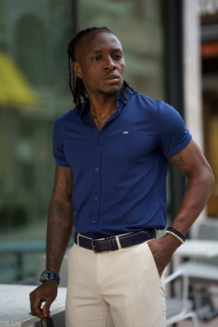 Blue Lycra Short Sleeve Shirt