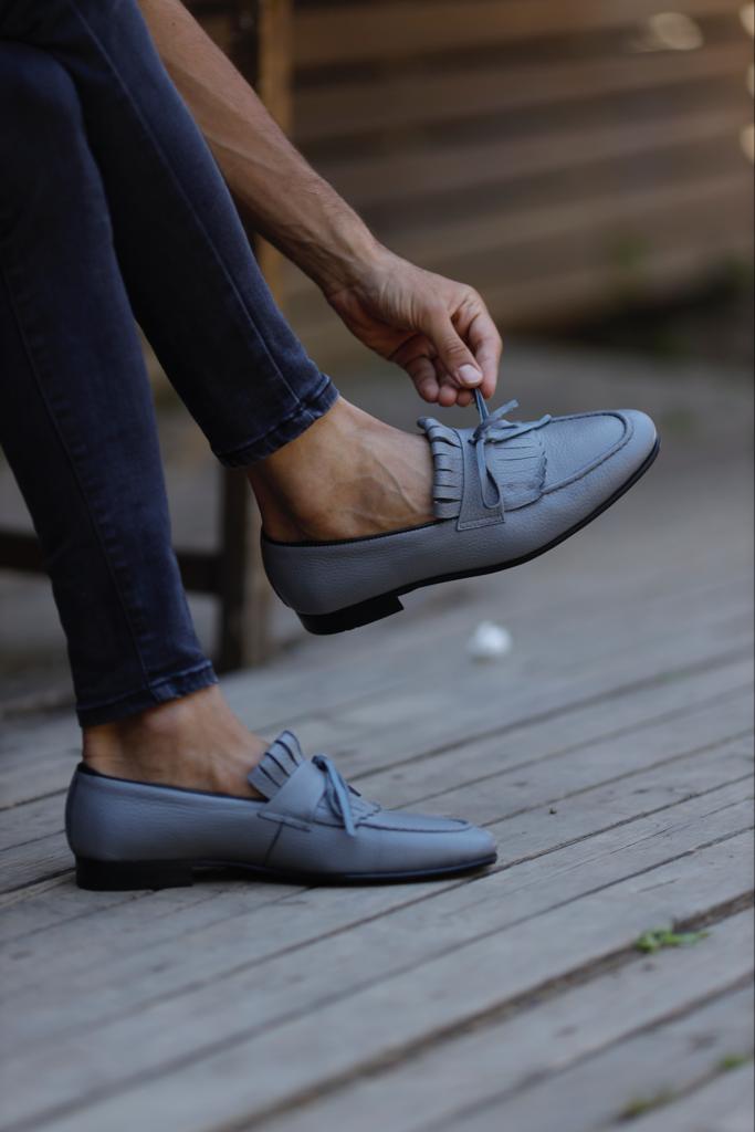 Gray Double Buckle Detail Loafers