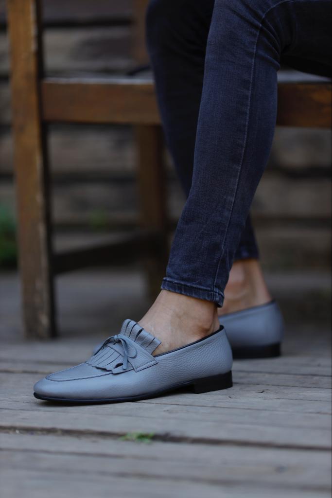 Gray Double Buckle Detail Loafers