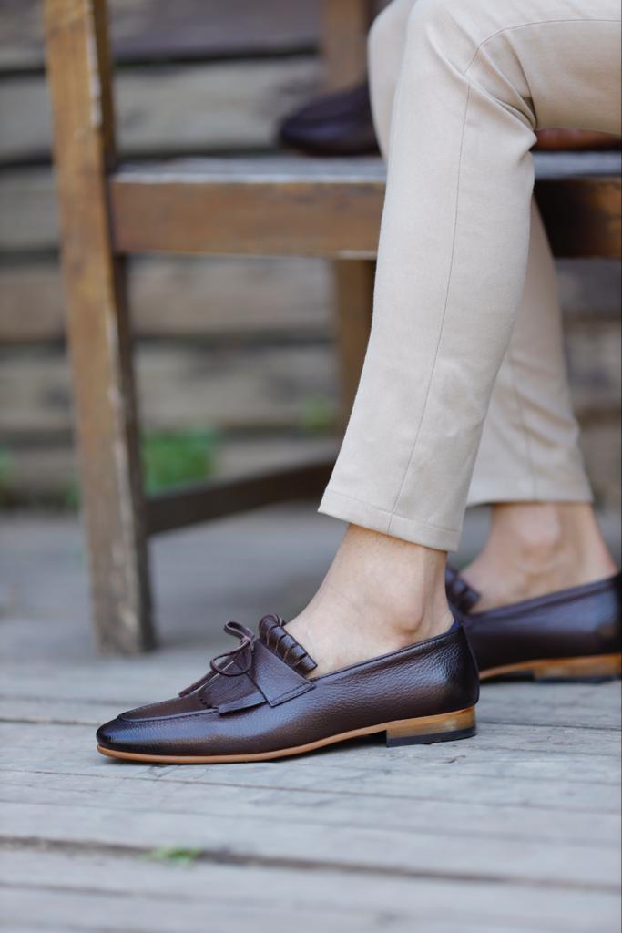 Brown Double Buckle Detail Loafers