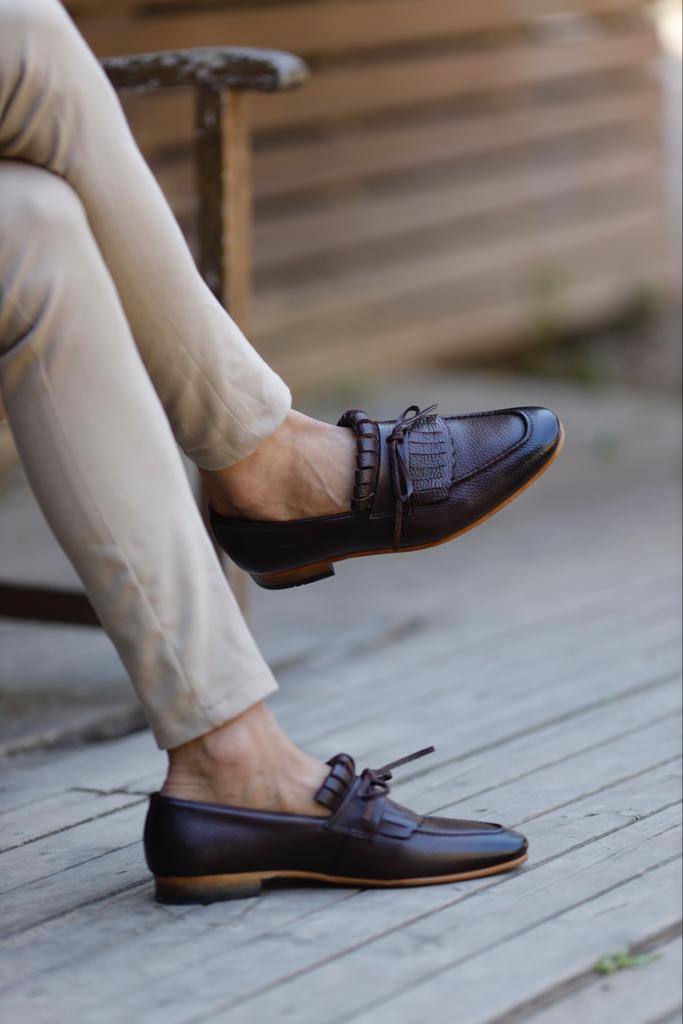 Brown Double Buckle Detail Loafers