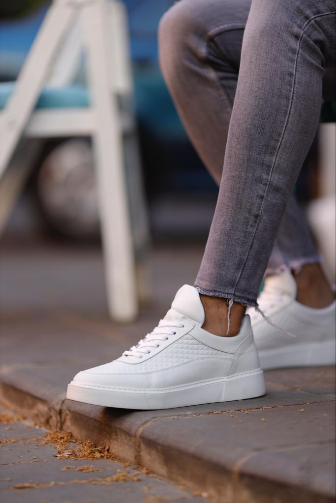 White Square Detailed Sneakers