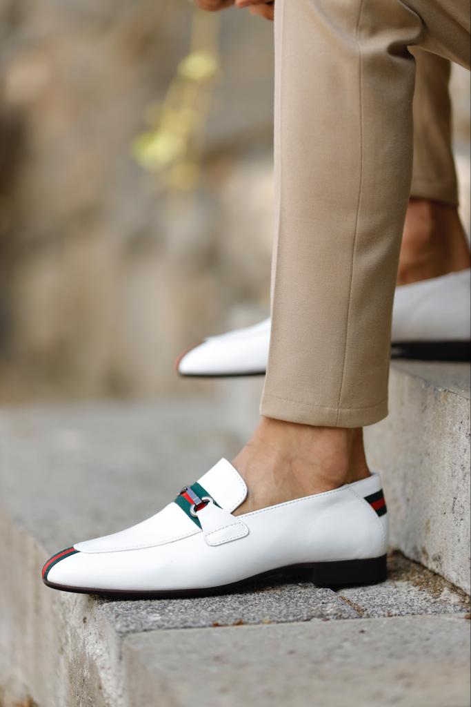 White Custom Stripe Design Loafer