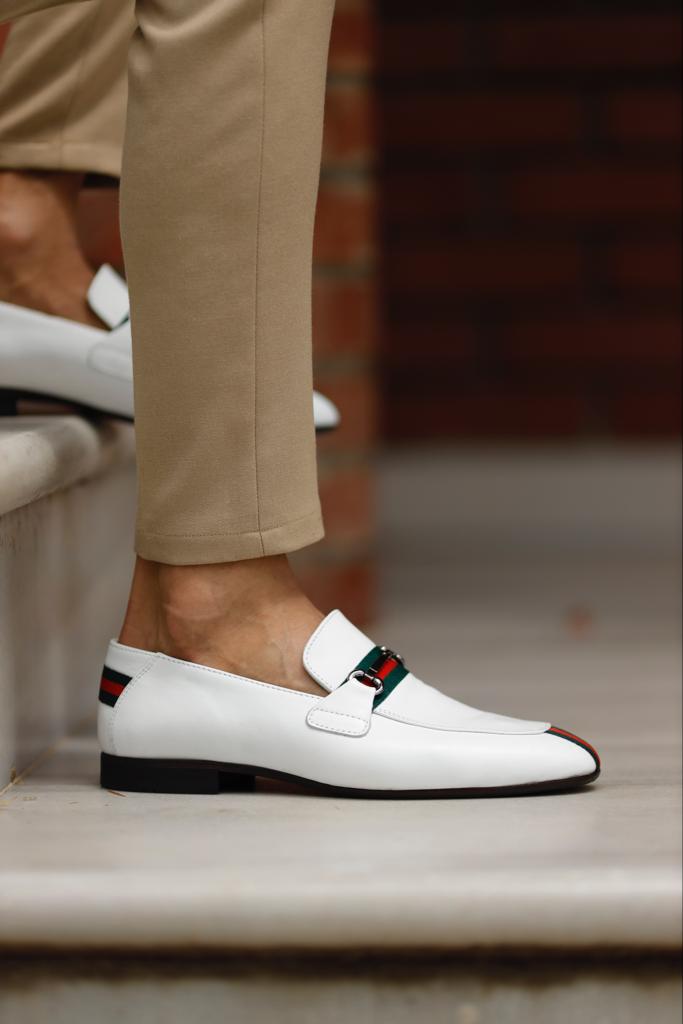White Custom Stripe Design Loafer