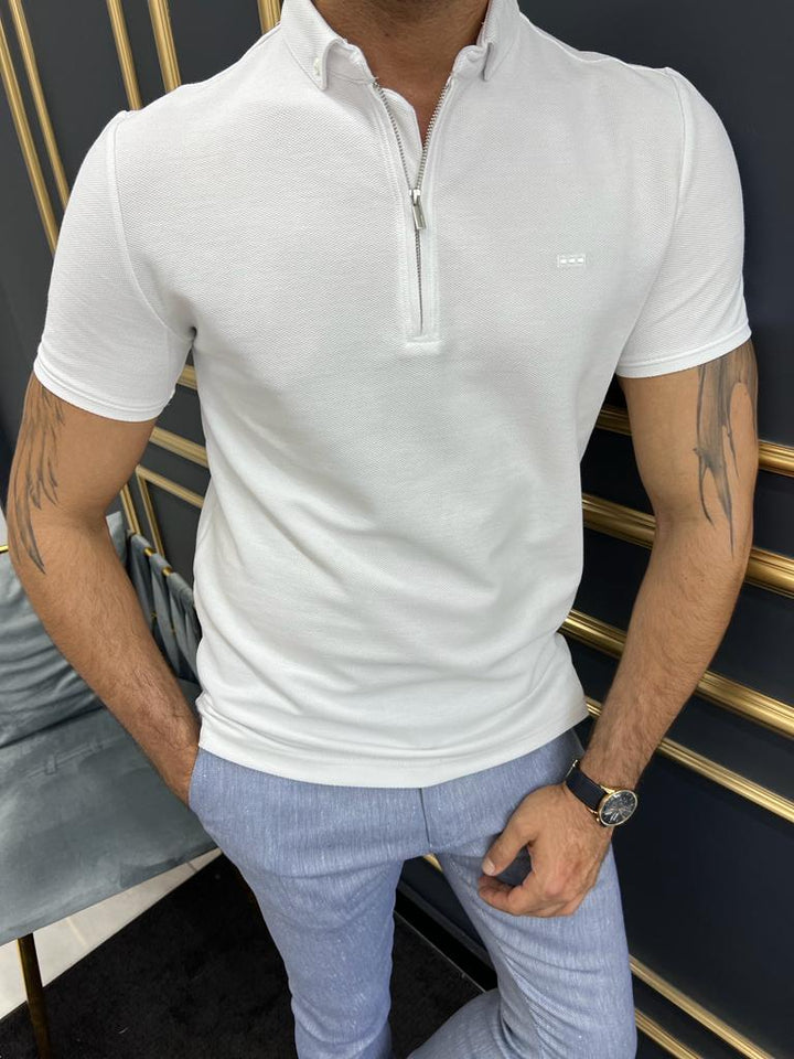 White Zipper Polo T-Shirt