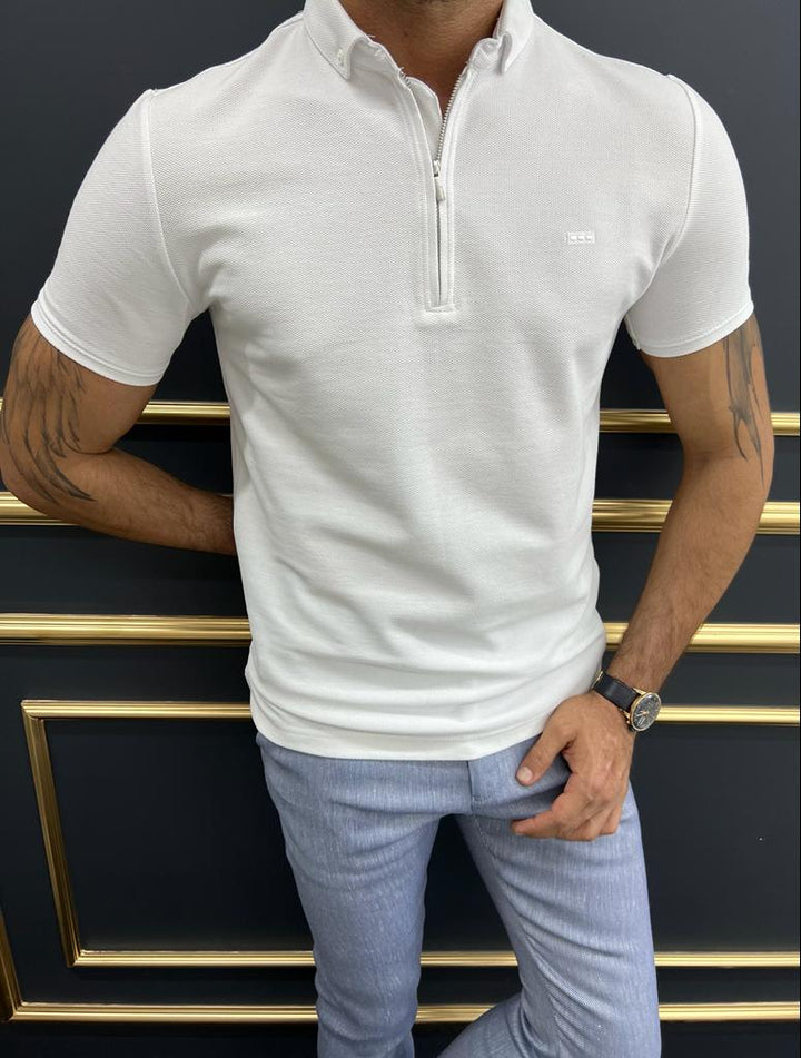 White Zipper Polo T-Shirt