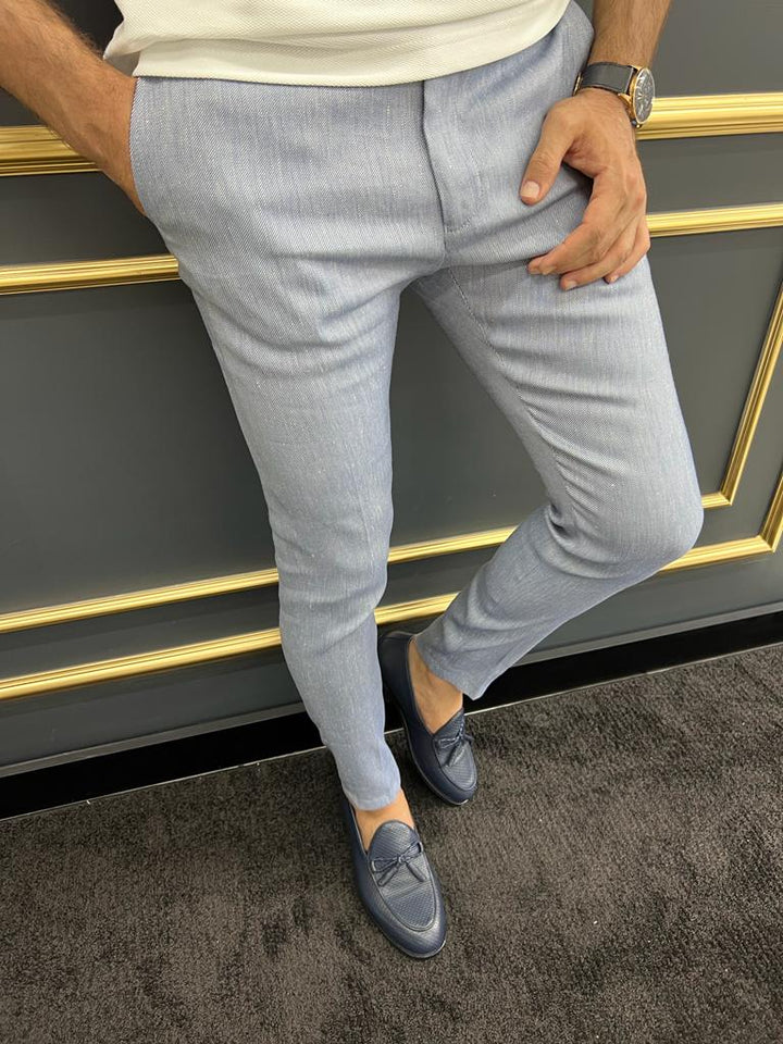 Blue Fabric Trousers With Side Pockets