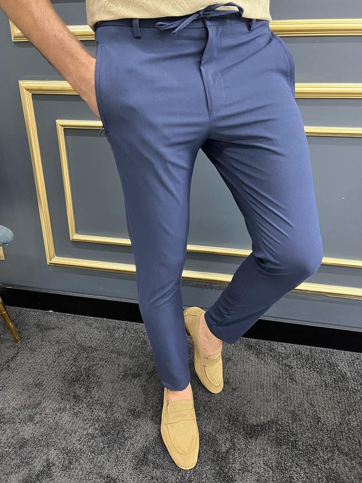 Dark Blue Rope Detailed Fabric Trouser
