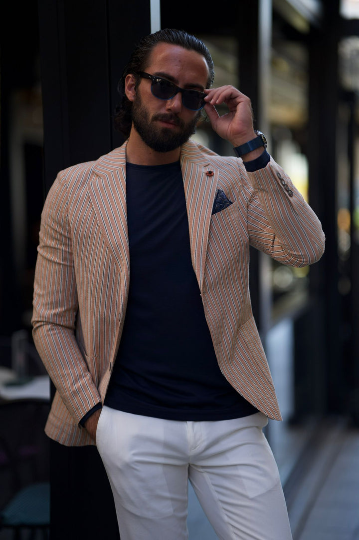 Camel Double-breasted Detailed Blazer Jacket