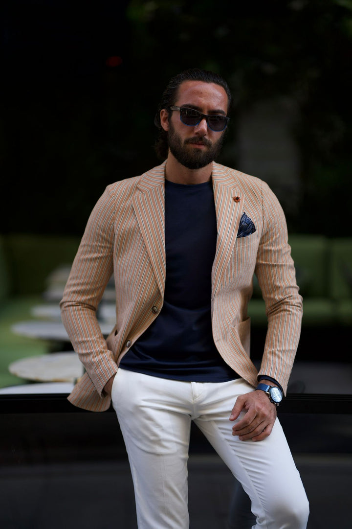 Camel Double-breasted Detailed Blazer Jacket