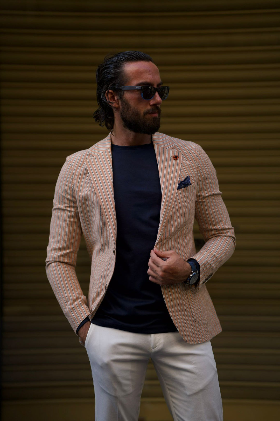 Camel Double-breasted Detailed Blazer Jacket