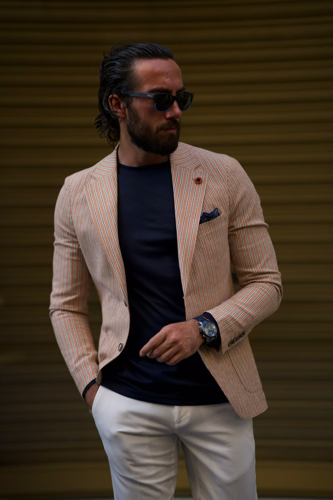 Camel Double-breasted Detailed Blazer Jacket