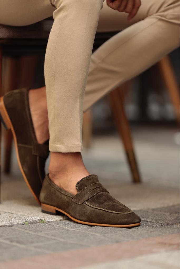 Khaki Neolite Sole Suede Loafers