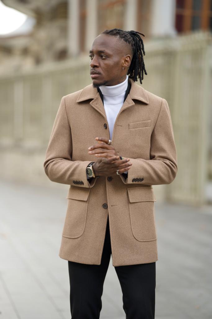 Manteau Cachet à Poche en Laine - Camel