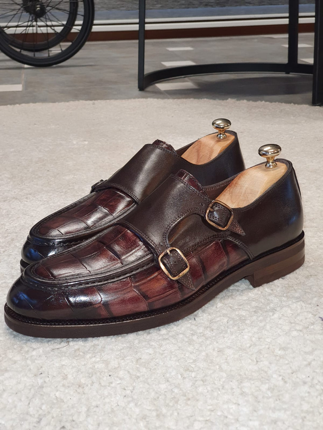 Ralph MenStyleWith Special Edition Double Buckle Croc Brown Leather Shoes - MENSTYLEWITH