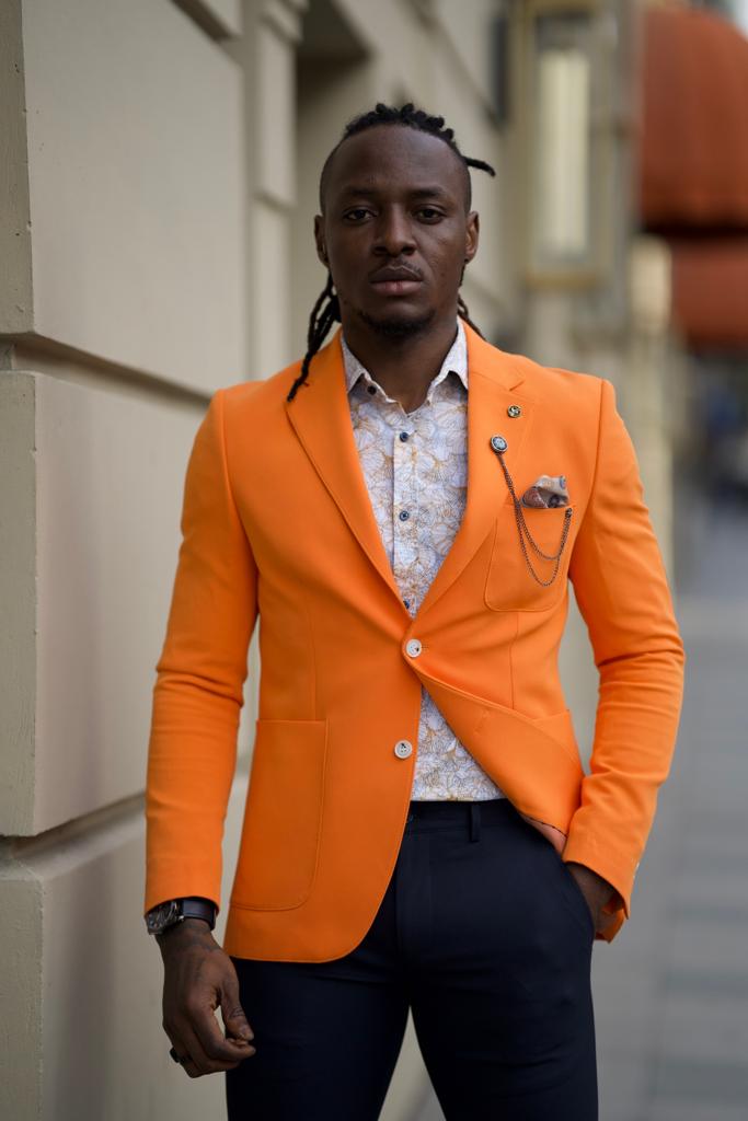 Veste blazer détaillée avec poche de sac-Orange