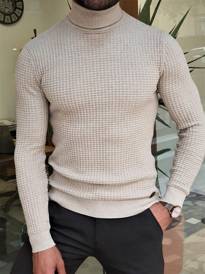 Beige Ridged Turtleneck