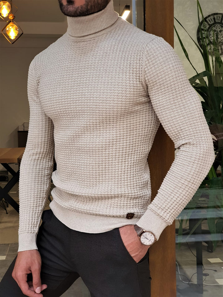 Beige Ridged Turtleneck