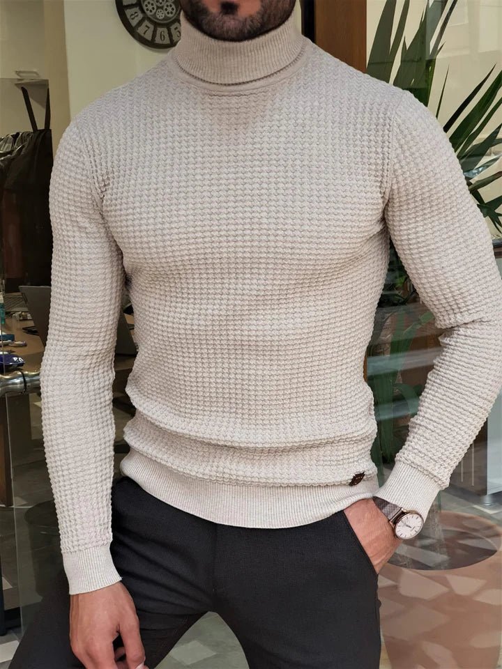 Beige Ridged Turtleneck