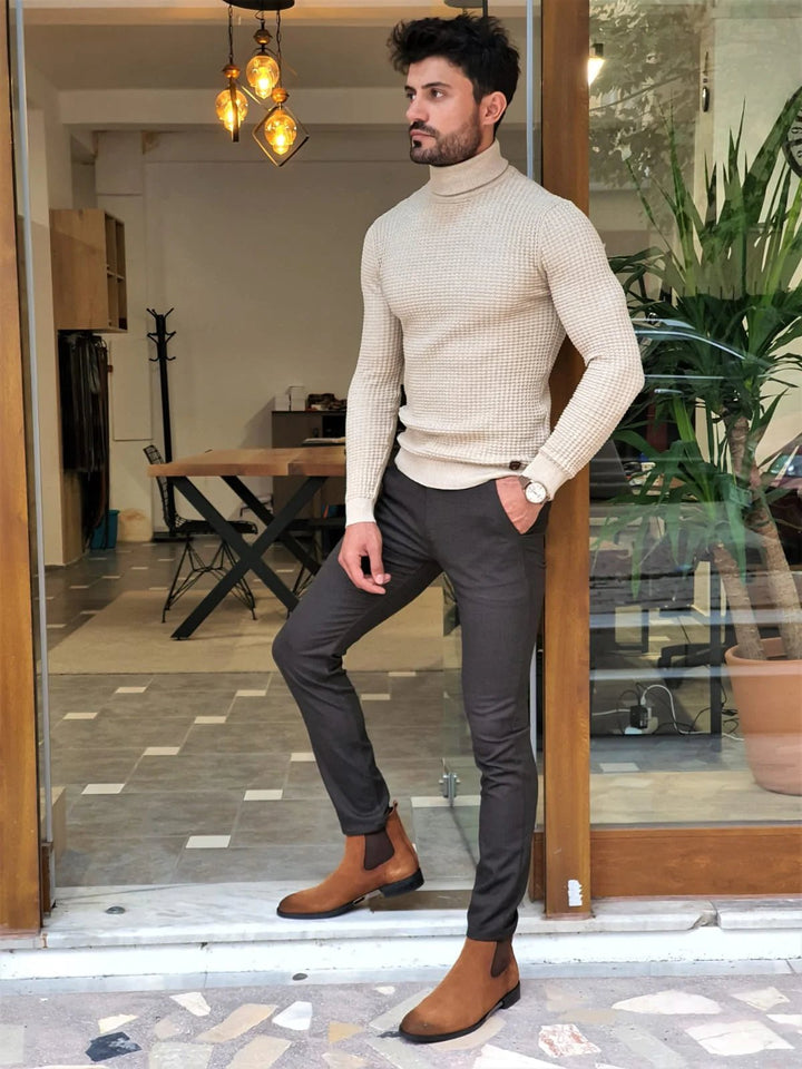 Beige Ridged Turtleneck