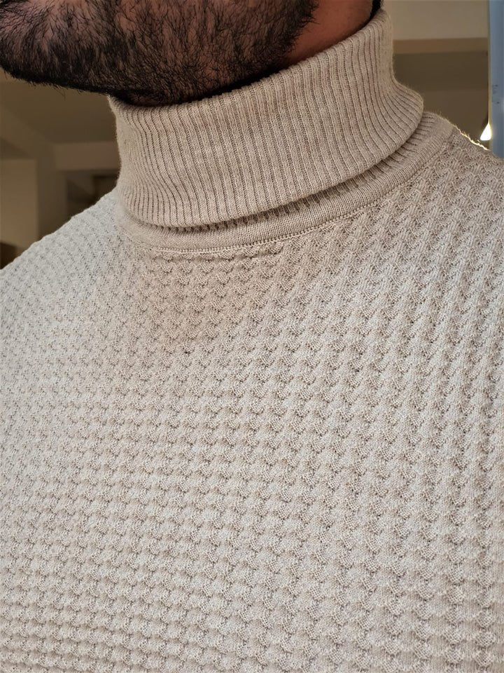 Beige Ridged Turtleneck