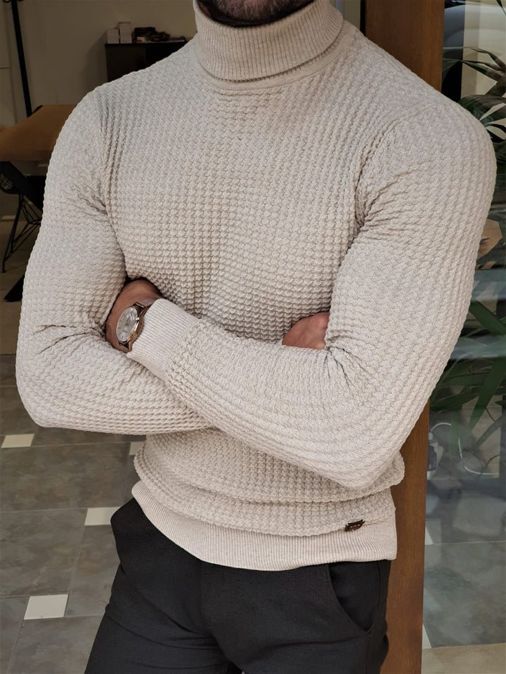 Beige Ridged Turtleneck