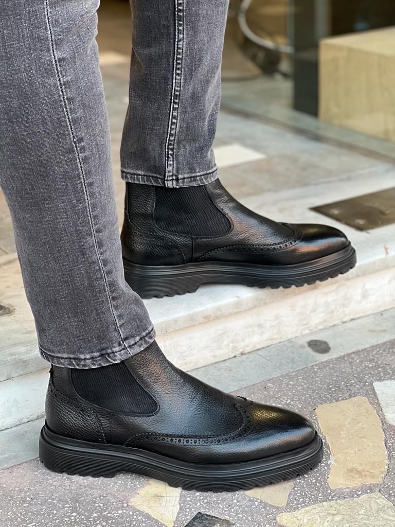 Nate Eva Sole Rubber Detailed Black Chelsea Boots - MENSTYLEWITH